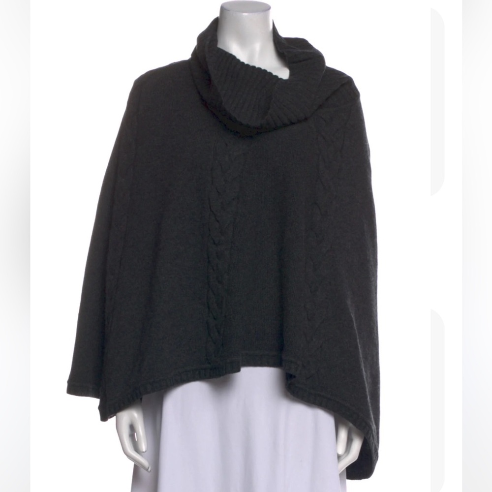 St. John Boutique 100% Cashmere Cowl Neck Poncho Cape Grey Cable-Knit $995 MSRP